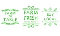 `Farm to table` `buy local` `farm fresh`. Typography elements. VECTOR vignettes on white.