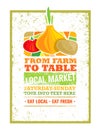 From Farm To Table Fresh Local Food Print Concept. Creative Organic Banner On Grunge Distressed Background