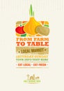 From Farm To Table Fresh Local Food Print Concept. Creative Organic Banner On Grunge Distressed Background