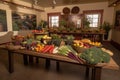 farm-to-table restaurant, with beautiful and bountiful display of fruits and vegetables on the menu