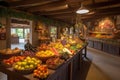 farm-to-table restaurant, with beautiful and bountiful display of fruits and vegetables on the menu