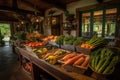 farm-to-table restaurant, with beautiful and bountiful display of fruits and vegetables on the menu