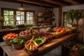 farm-to-table restaurant, with beautiful and bountiful display of fruits and vegetables on the menu