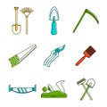 Farm tool icon set, color outline style