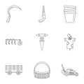 Farm tool icon set, outline style