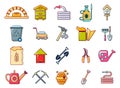 Farm tools icon set, cartoon style