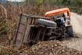 Farm tracktor accident on the side of a rural road