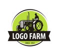 Farm tractor logo. Agriculture, farming vector illustration