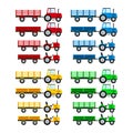 Farm tractor with open trailer icon set isolatet on white background. Royalty Free Stock Photo