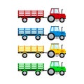 Farm tractor with open trailer set isolatet on white background. Royalty Free Stock Photo