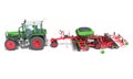 Farm Tractor with Trailed Disc Harrow 3D rendering on white background