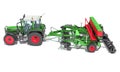 Farm Tractor with Trailed Disc Harrow 3D rendering on white background