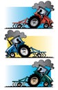 Farm tractors plowing