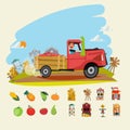 Farm truck run across farm scene with set of Agricultural. fruit