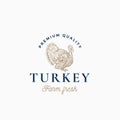 Farm Turkey Abstract Vector Sign, Symbol or Logo Template. Hand Drawn Turkey Sillhouette Sketch with Classy Retro