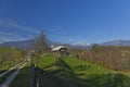 Farm under the mountains