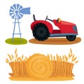 Farm vector illustration nature agronomy equipment harvesting grain agriculture growth cultivated design.