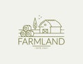 Farm vector logo with farmhouse and hay bales