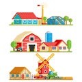 Farm Village Rural Buildings Trees Concept Vector Illustration