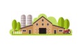 Farm with water tank and Tractor, country landscape, trendy flat style vector design template Royalty Free Stock Photo