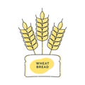 Farm wheat ears icon against the background of a loaf of bread. Line whole grain symbol illustration for organic eco business,