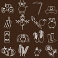 Farm white and brown simple outline icons set