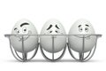 Farm white egg with expressions and funny face in metal wire tray or cardboard Royalty Free Stock Photo