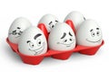 Farm white egg with expressions and funny face in plastic tray or cardboard Royalty Free Stock Photo