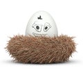 Farm white painted egg with expressions and funny face in bird nest Royalty Free Stock Photo