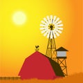 Farm windmill, barn, fence, house Royalty Free Stock Photo