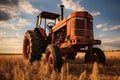 Farm Workhorse: A Sturdy Tractor in the Open Field. Generative By Ai Royalty Free Stock Photo