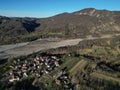 farmed fields of Borghetto di Borbera Piedmont Italy Village aerial View Panorama landscape