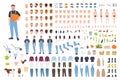 Farmer or agricultural worker avatar set or DIY kit. Bundle of male character body parts, clothes, emotions, working