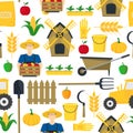 Farmer Background Pattern Farming Elements and Equipment. Vector