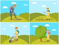 Farmer with Basket and Apples Vector Illustration