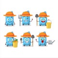 Farmer blue chalk cute mascot character with fork