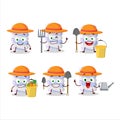 Farmer blue marshmallow twist cute mascot character with fork