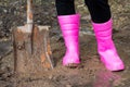 Farmer boots in the soil Royalty Free Stock Photo