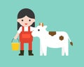 Farmer with bucket and calf vector flat design