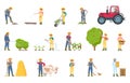 Farmer Busy with Seasonal Work Vector Illustration