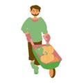 Farmer carries vegetables on a cart Flat vector illustration