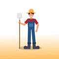 Farmer cartoon character flat style.Farmer boy hand holding a garden rake Royalty Free Stock Photo