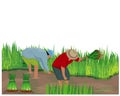 Farmer cartoon shape work in paddy field Royalty Free Stock Photo