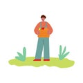 Farmer character holds vegetables harvest sketch vector illustration isolated. Royalty Free Stock Photo