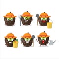 Farmer chocolate sugar candy cute mascot character with fork