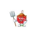 Farmer christmas sale tag cartoon character with hat and tools