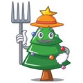 Farmer Christmas tree character cartoon