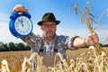 Farmer with Clock 11:55 Royalty Free Stock Photo