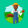 Farmer collecting apples vector illustration.