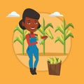 Farmer collecting corn vector illustration.